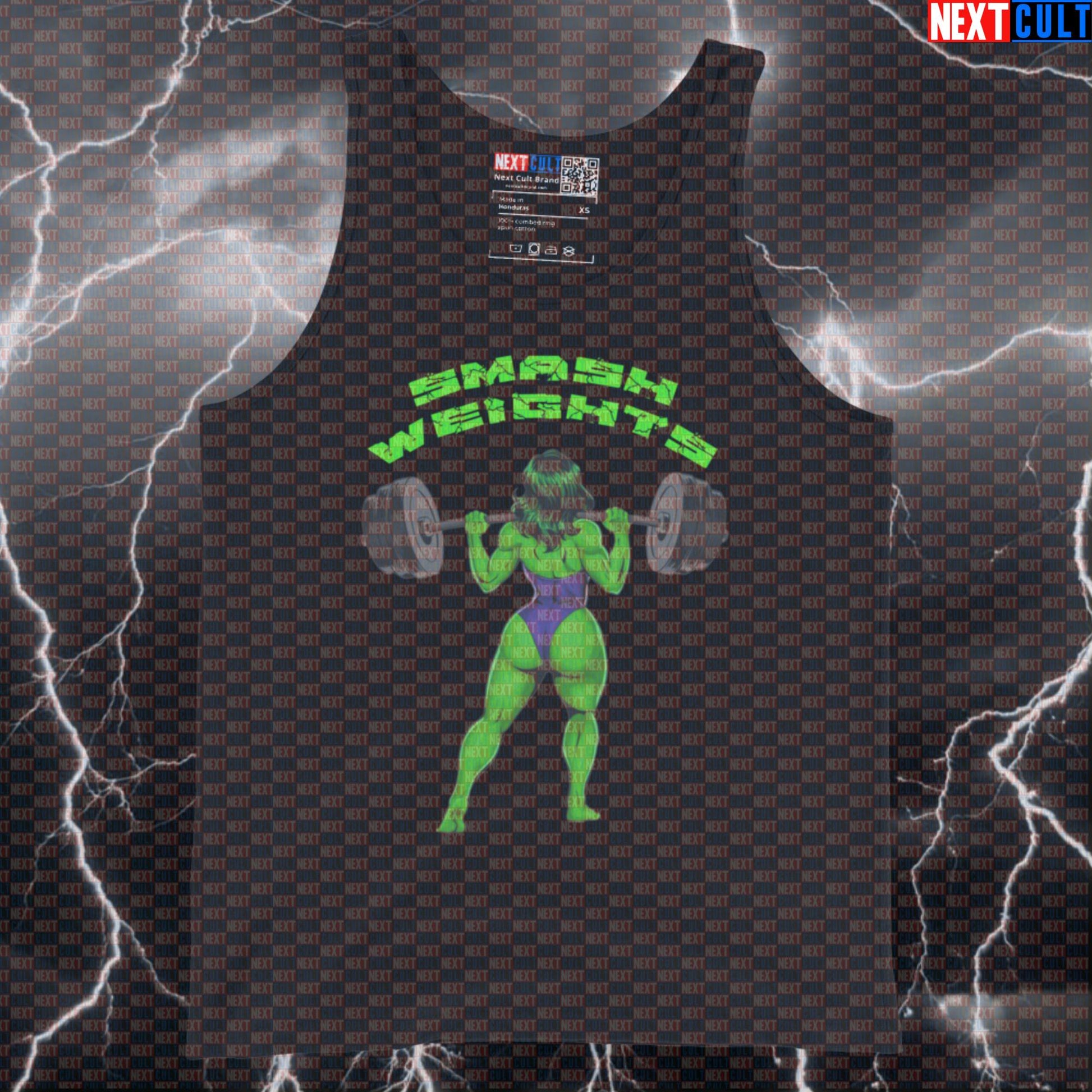 Funny Smash Weights Gym Tank Top | She-Hulk Muscle Shirt For Gym Girls & Booty Builders | Workout Vest Tank Tops Avengers Bodybuilding Films Fitness Gym Hulk Leg Day Powerlifting Superheroes Workout Next Cult Brand