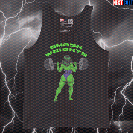 Funny Smash Weights Gym Tank Top | She-Hulk Muscle Shirt For Gym Girls & Booty Builders | Workout Vest Tank Tops Avengers Bodybuilding Films Fitness Gym Hulk Leg Day Powerlifting Superheroes Workout Next Cult Brand
