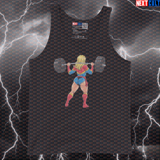 Funny Booty Builder Gym Tank Top | Captain Marvel Muscle Shirt For Leg Day & Squats | Workout Vest Tank Tops Avengers Bodybuilding Captain Marvel Films Fitness Gym Leg Day Powerlifting Superheroes Workout Next Cult Brand
