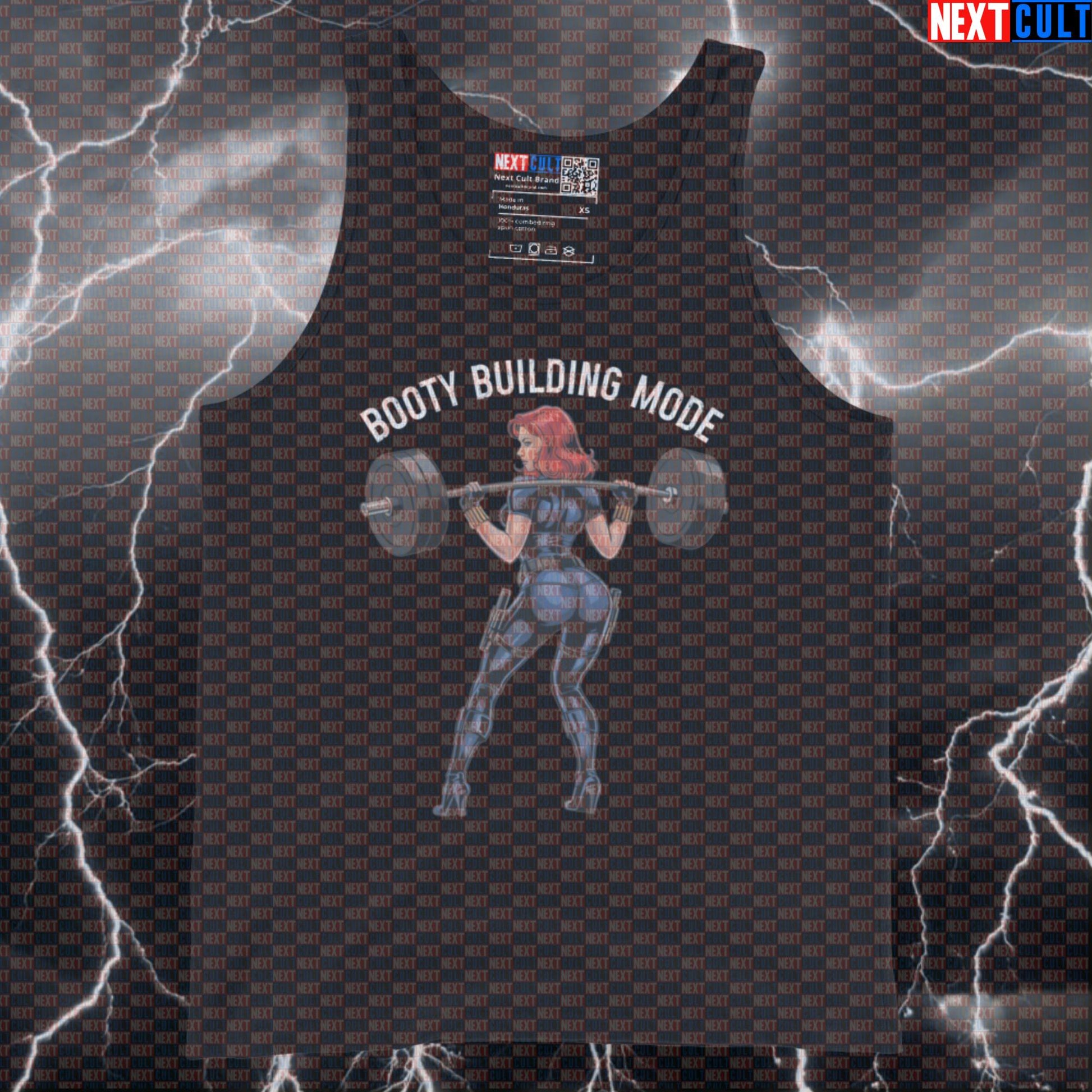 Booty Building Mode Gym Tank Top | Funny Muscle Shirt For Gym Girls | Squats & Glutes Meme Vest Avengers Black Widow Bodybuilding Films Fitness Gym Leg Day Powerlifting Superheroes Workout Next Cult Brand