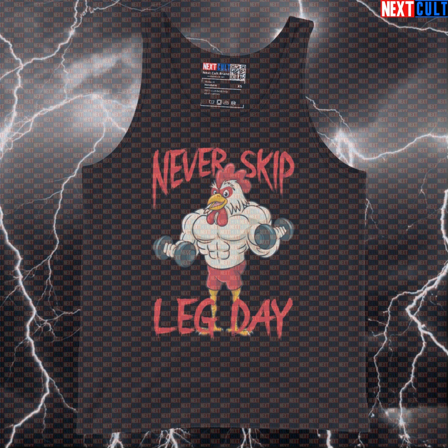 Never Skip Leg Day Gym Tank Top | Funny Chicken Legs Meme Muscle Shirt For Lifters & Gym Bros Bodybuilding Fitness Gym Leg Day Powerlifting Workout Next Cult Brand