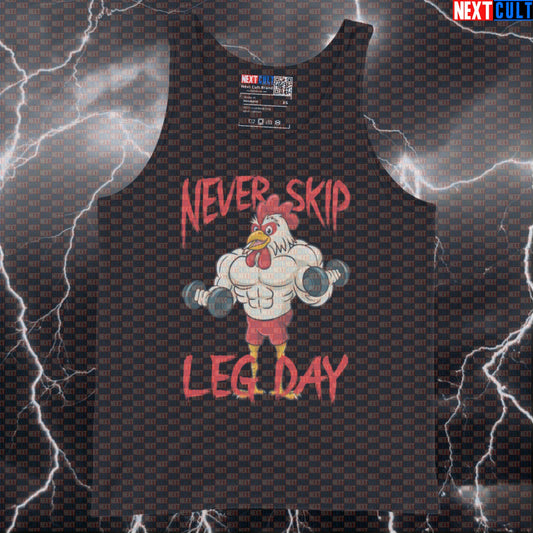 Never Skip Leg Day Gym Tank Top | Funny Chicken Legs Meme Muscle Shirt For Lifters & Gym Bros Bodybuilding Fitness Gym Leg Day Powerlifting Workout Next Cult Brand