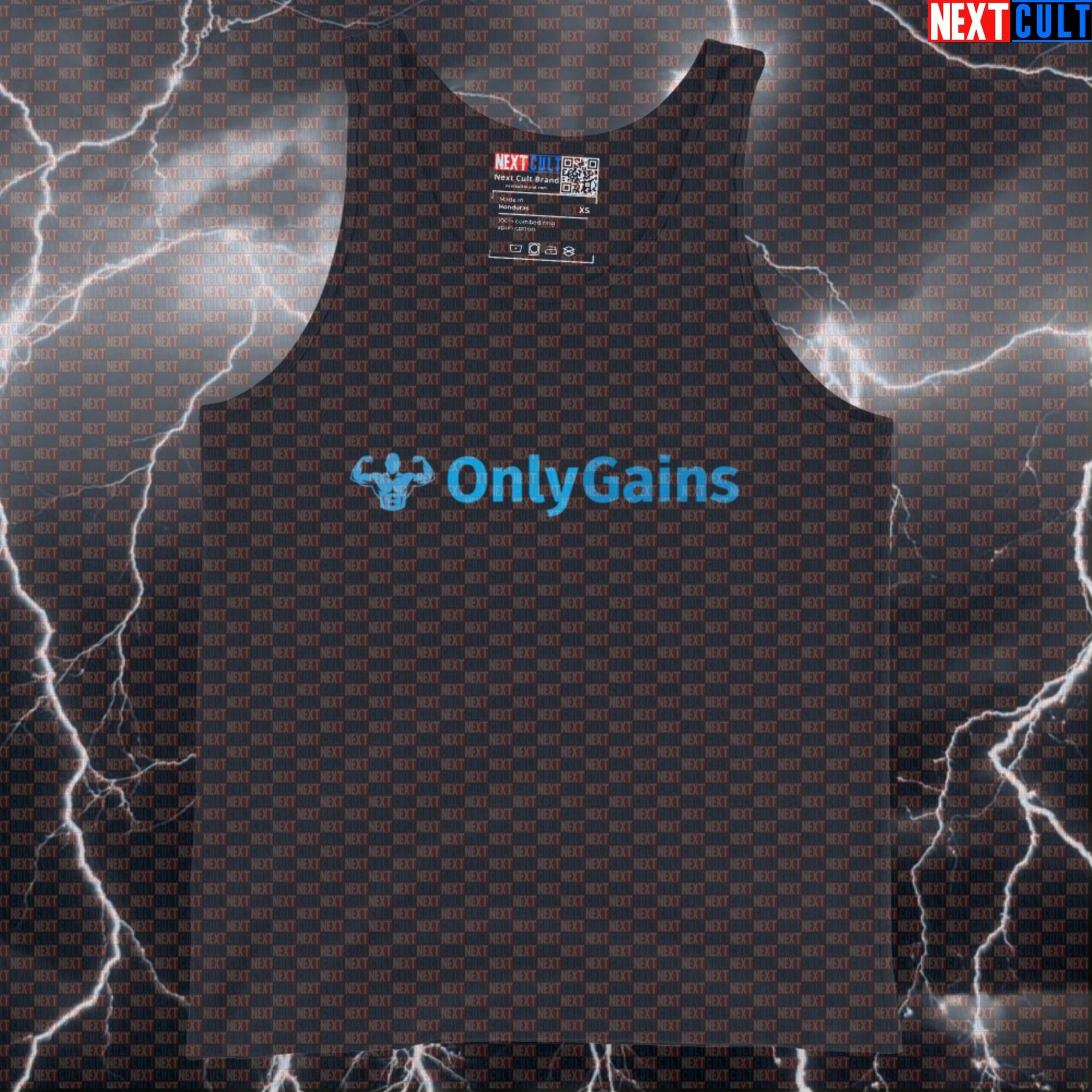 OnlyGains Funny Gym Tank Top | Muscle Shirt For Lifters & Fitness Meme Lovers | Only Fans Parody Vest Bodybuilding Fitness Gym OnlyFans Workout Next Cult Brand