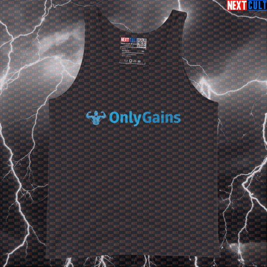 OnlyGains Funny Gym Tank Top | Muscle Shirt For Lifters & Fitness Meme Lovers | Only Fans Parody Vest Bodybuilding Fitness Gym OnlyFans Workout Next Cult Brand