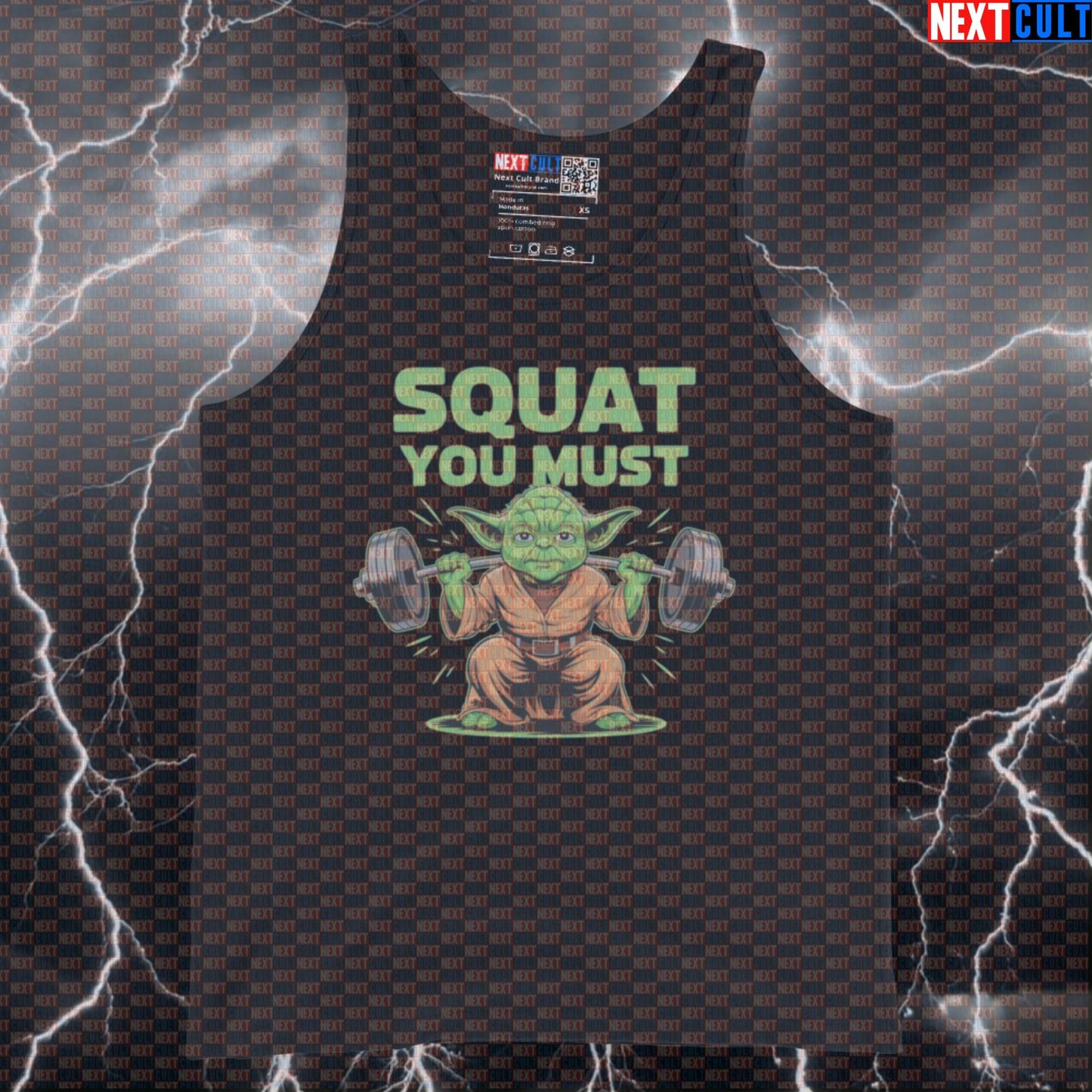 Funny Squat You Must Gym Tank Top | Star Wars Leg Day Meme Muscle Shirt | Workout Vest For Lifters Tank Tops Bodybuilding Films Fitness Gym Leg Day Powerlifting Star Wars Workout Yoda Next Cult Brand