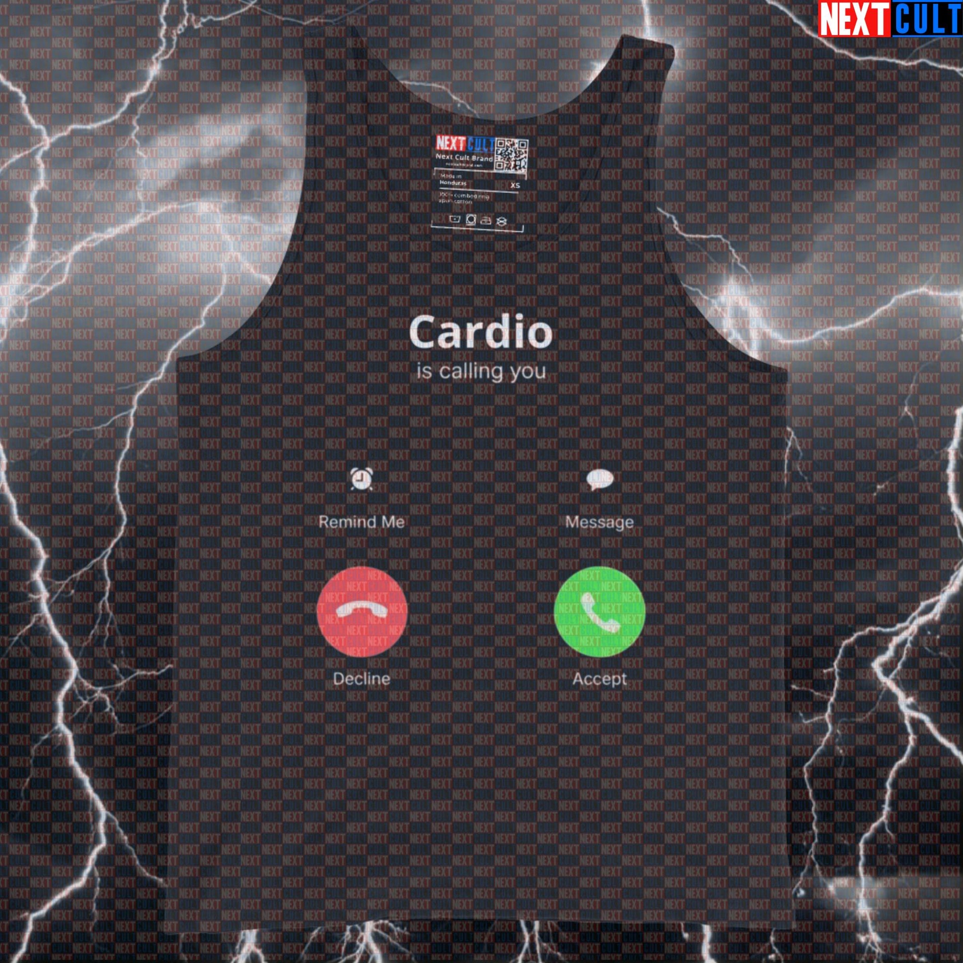 Funny Cardio Is Calling Gym Tank Top | Decline Workout Vest For Lifters | Fitness Meme Muscle Shirt Bodybuilding Cardio Fitness Gym Workout Next Cult Brand