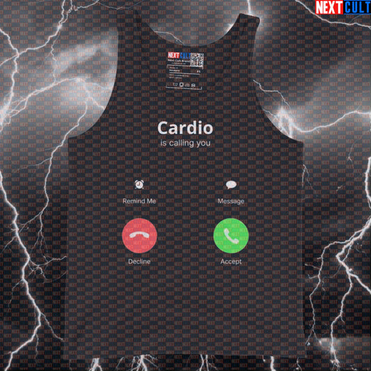 Funny Cardio Is Calling Gym Tank Top | Decline Workout Vest For Lifters | Fitness Meme Muscle Shirt Bodybuilding Cardio Fitness Gym Workout Next Cult Brand