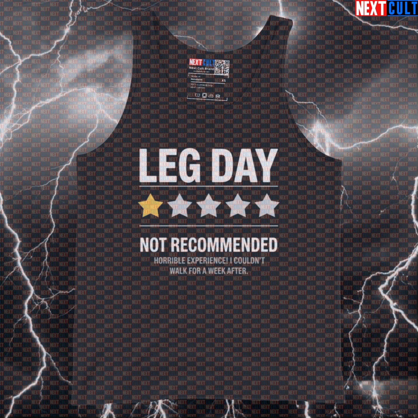 Negative Leg Day Review Gym Tank Top | 1 Star Not Recommended Muscle Shirt For Squats & Deadlifts Bodybuilding Fitness Gym Leg Day Powerlifting Workout Next Cult Brand
