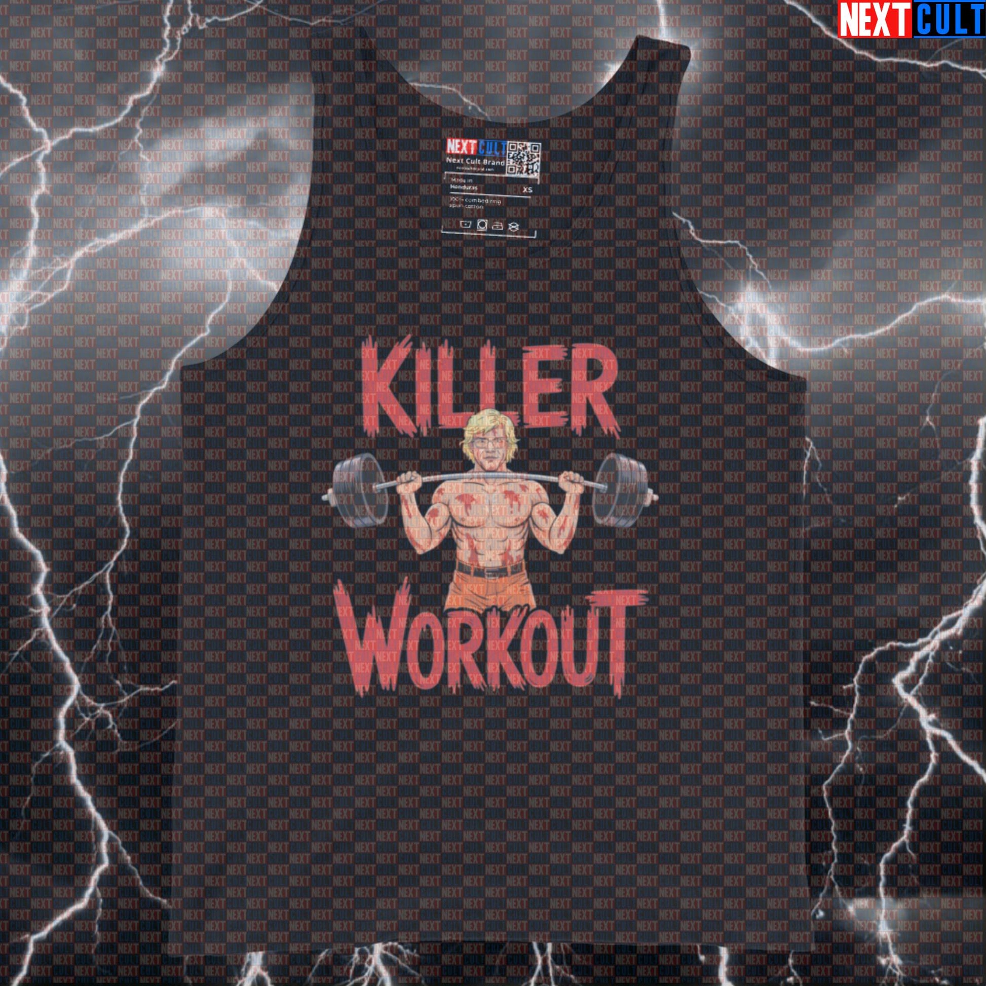 Killer Workout Horror Gym Tank Top | Scary Jeffrey Dahmer Meme Muscle Shirt | Funny Halloween Workout Top Bodybuilding Fitness Gym Halloween Powerlifting TV Workout Next Cult Brand