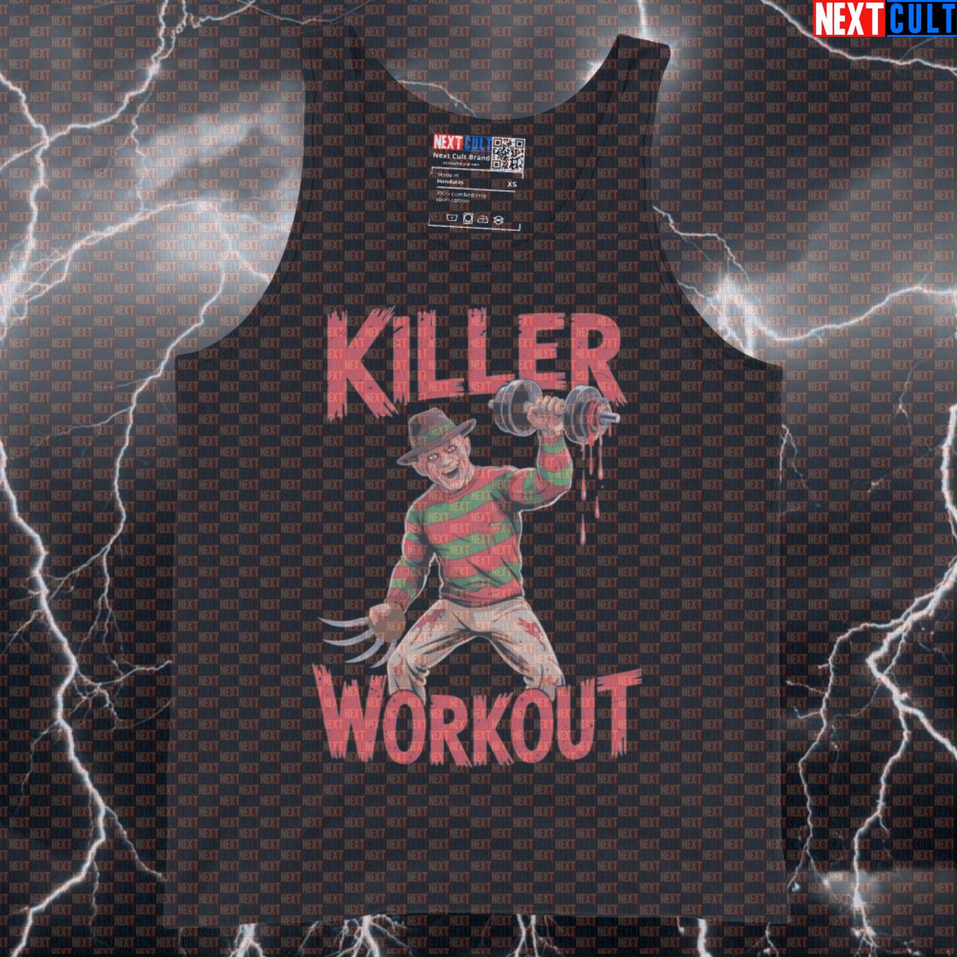 Killer Workout Horror Gym Tank Top | Scary Fitness Meme Muscle Shirt | Freddy Krueger Inspired Athletic Shirt Bodybuilding Films Fitness Gym Halloween Workout Next Cult Brand