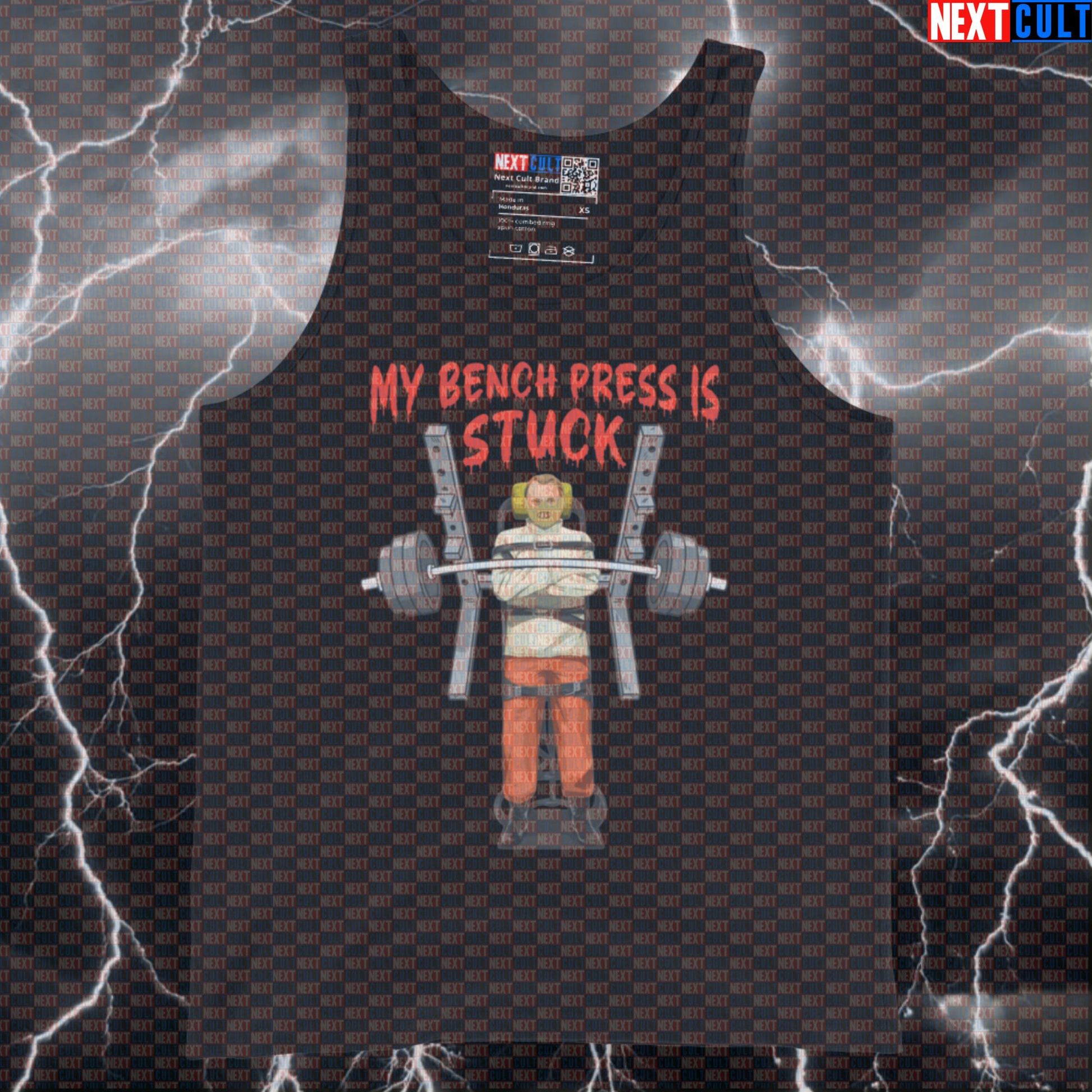 My Bench Press Is Stuck Funny Gym Tank Top | Horror Movie Meme Muscle Shirt | Scary Workout Vest For Lifters Bodybuilding Films Fitness Gym Halloween Powerlifting Workout Next Cult Brand