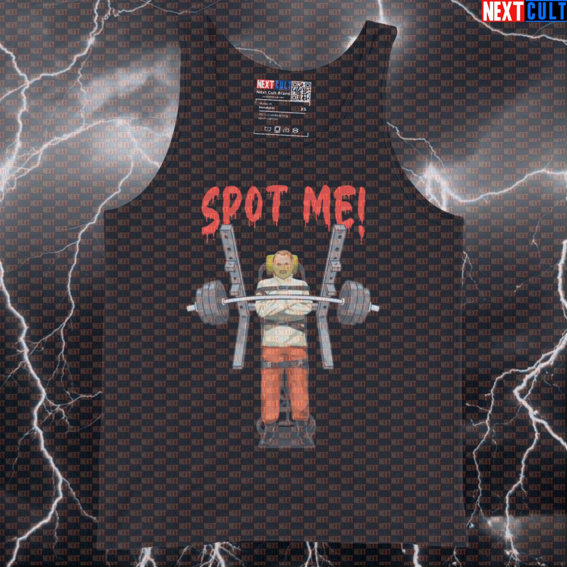 Funny Spot Me Horror Gym Tank Top | Scary Hannibal Lecter Muscle Shirt For Lifters | Workout Vest Bodybuilding Films Fitness Gym Halloween Powerlifting Workout Next Cult Brand