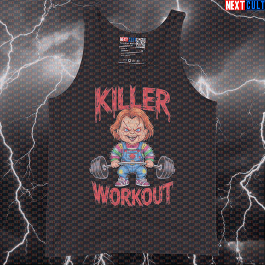 Killer Workout Horror Gym Tank Top | Scary Doll Halloween Fitness Muscle Shirt | Funny Gym Meme Vest Tank Tops Bodybuilding Films Fitness Gym Halloween Powerlifting Workout Next Cult Brand