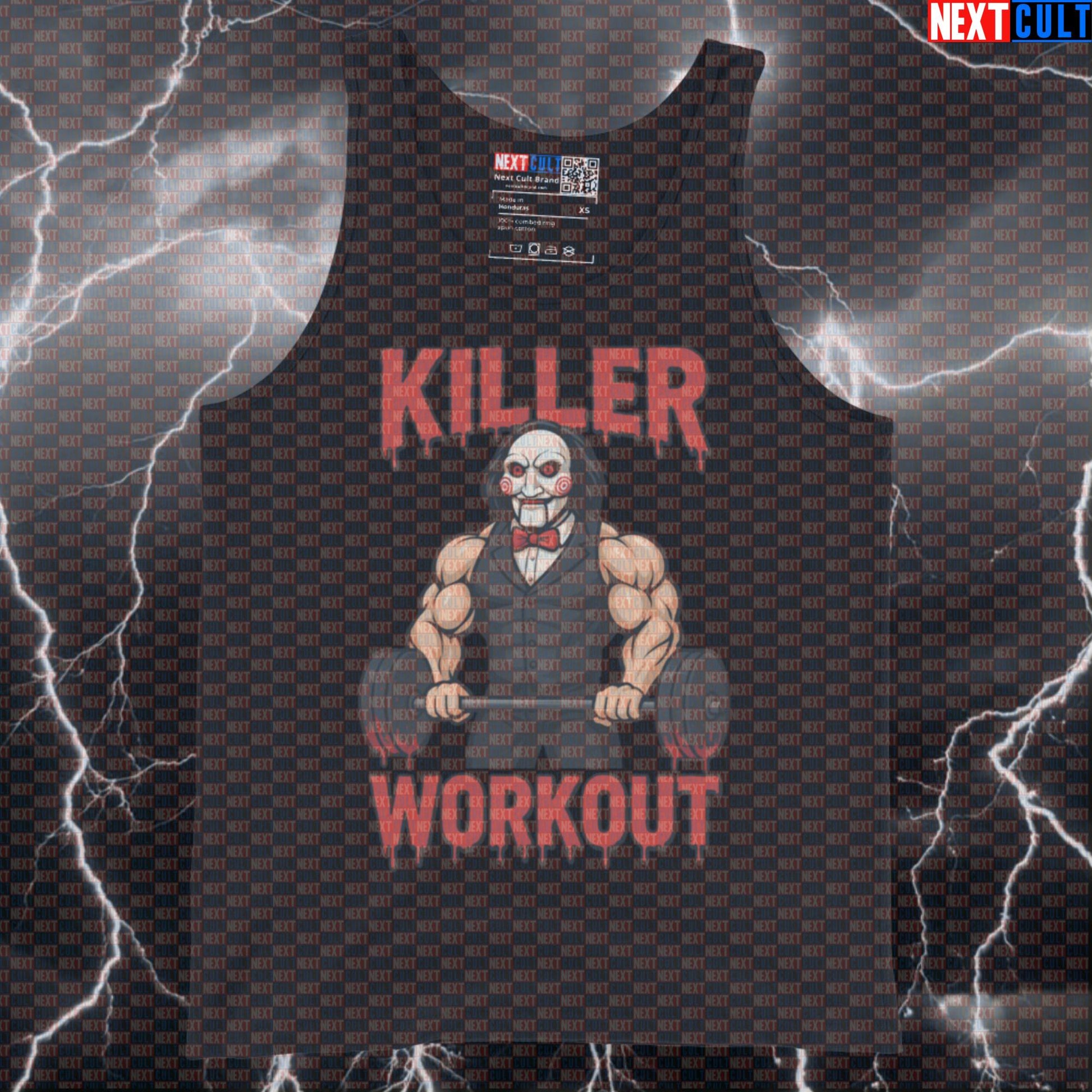 Jigsaw's Killer Gains Horror Meme Tank Top | Funny Gym Workout Muscle Shirt Bodybuilding Films Fitness Gym Halloween Powerlifting Workout Next Cult Brand