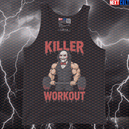 Jigsaw's Killer Gains Horror Meme Tank Top | Funny Gym Workout Muscle Shirt Bodybuilding Films Fitness Gym Halloween Powerlifting Workout Next Cult Brand