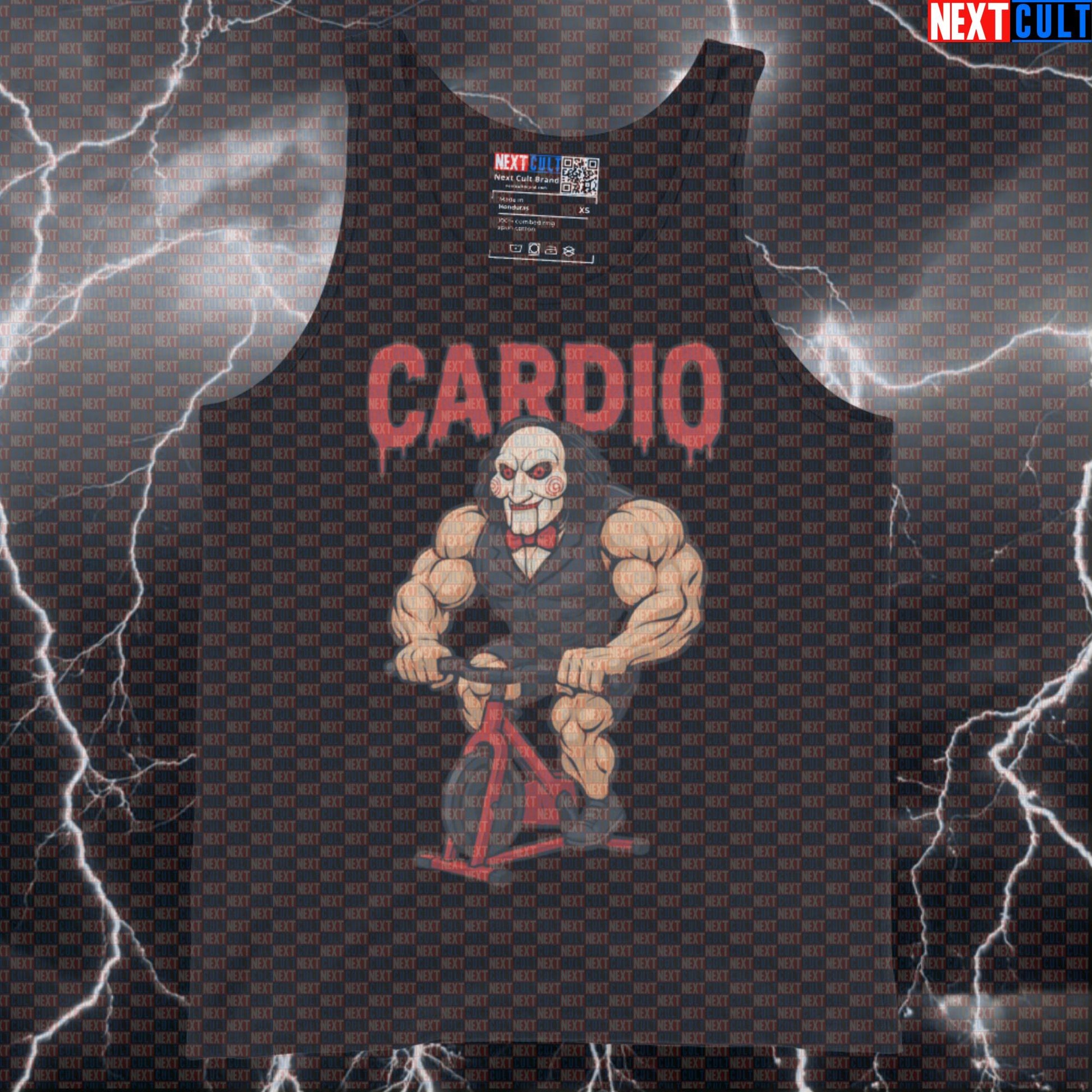 Jigsaw's Cardio Session Horror Funny Gym Tank Top | Killer Spin Class Vest Cardio Films Fitness Gym Halloween Workout Next Cult Brand