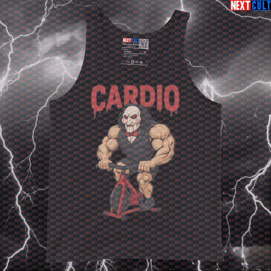 Jigsaw's Cardio Session Horror Funny Gym Tank Top | Killer Spin Class Vest Cardio Films Fitness Gym Halloween Workout Next Cult Brand
