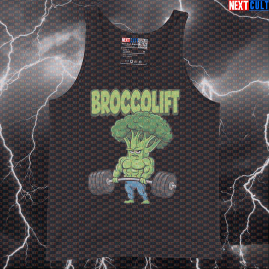 Broccolift Funny Gym Tank Top | Eat Broccoli Lift Muscle Shirt For Fitness Gains | Workout Meme Vest Tank Tops Bodybuilding Fast Food Fitness Gym Leg Day Powerlifting Workout Next Cult Brand