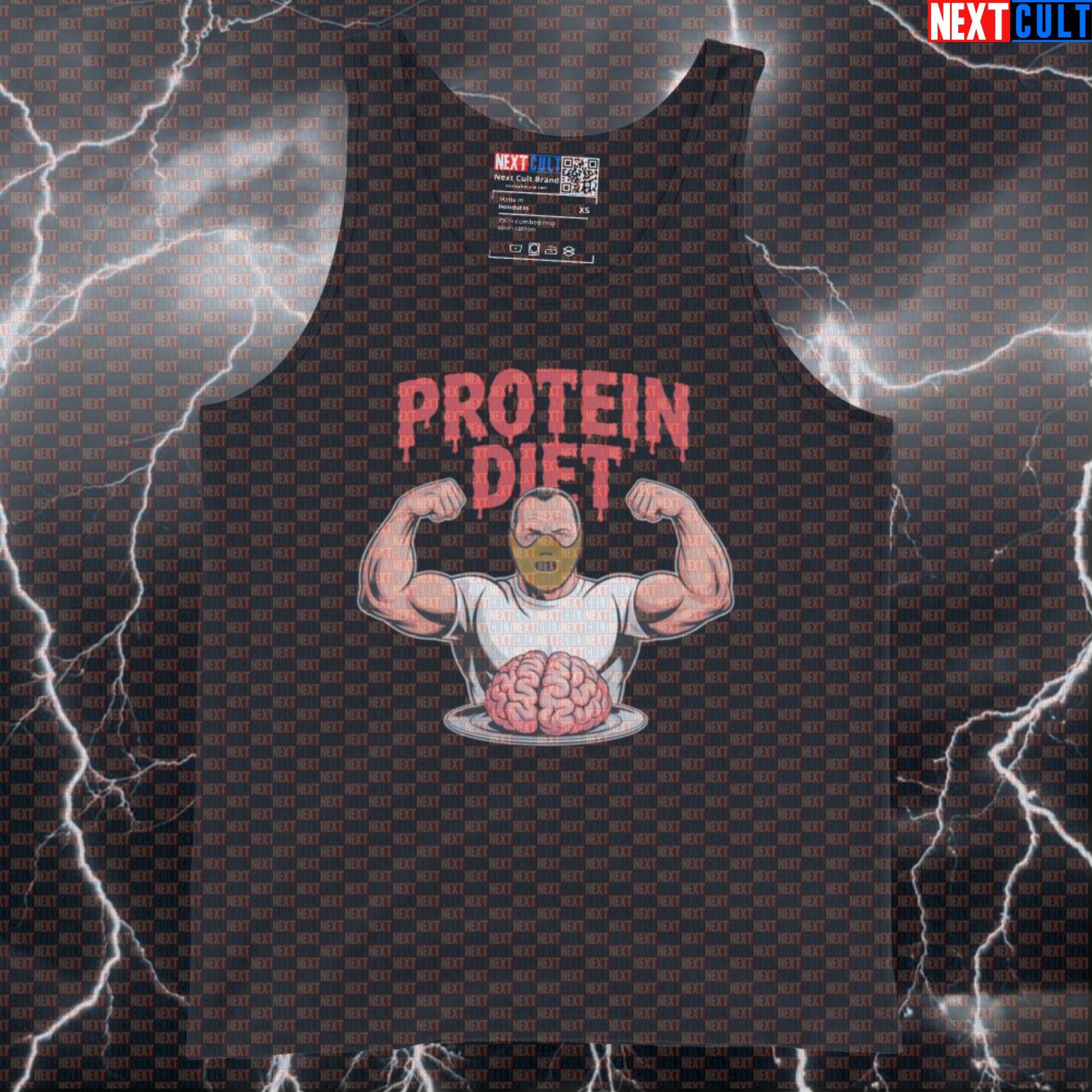 Funny Cannibal Gym Tank Top | Protein Diet Meme Muscle Shirt for Lifters | Horror Workout Vest Tank Tops Bodybuilding Fast Food Films Fitness Halloween Workout Next Cult Brand