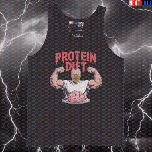 Funny Cannibal Gym Tank Top | Protein Diet Meme Muscle Shirt for Lifters | Horror Workout Vest Tank Tops Bodybuilding Fast Food Films Fitness Halloween Workout Next Cult Brand