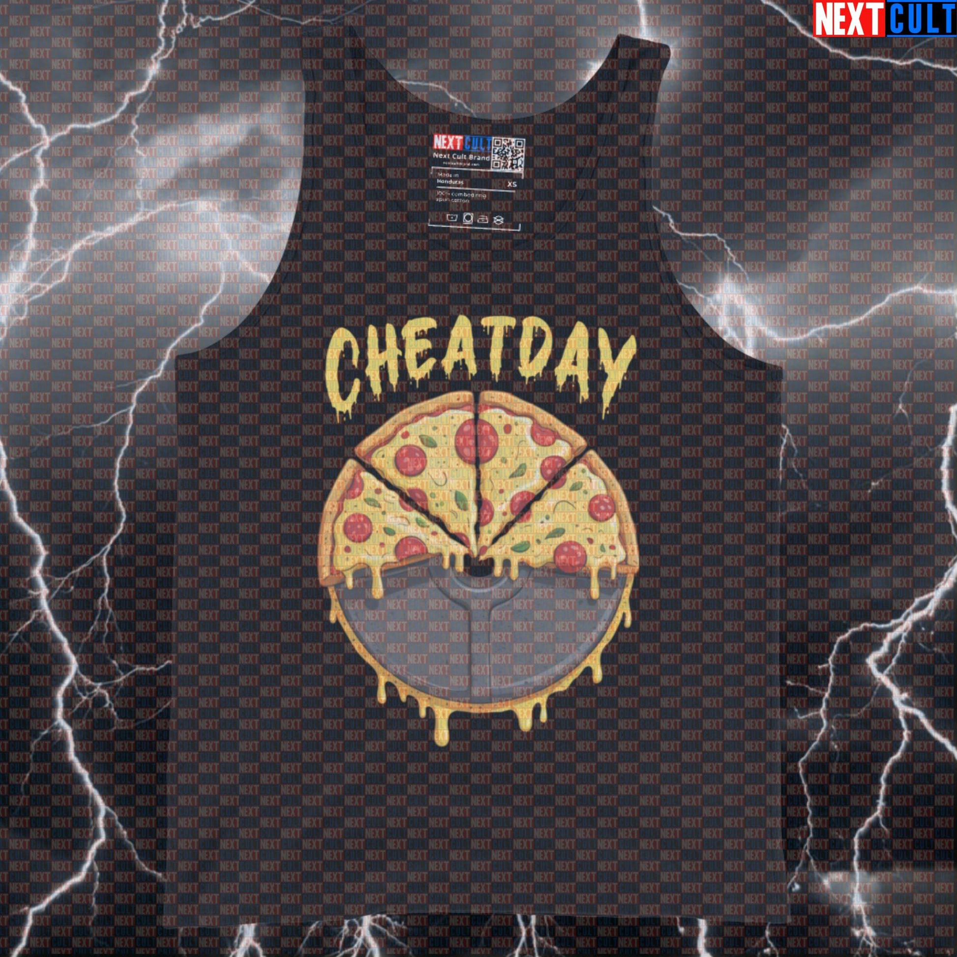 Cheat Day Pizza Weight Plate Gym Tank Top | Funny Muscle Shirt For Bulk & Bodybuilding Vest Tank Tops Bodybuilding Fast Food Fitness Gym Pizza Powerlifting Pump Cover Workout Next Cult Brand