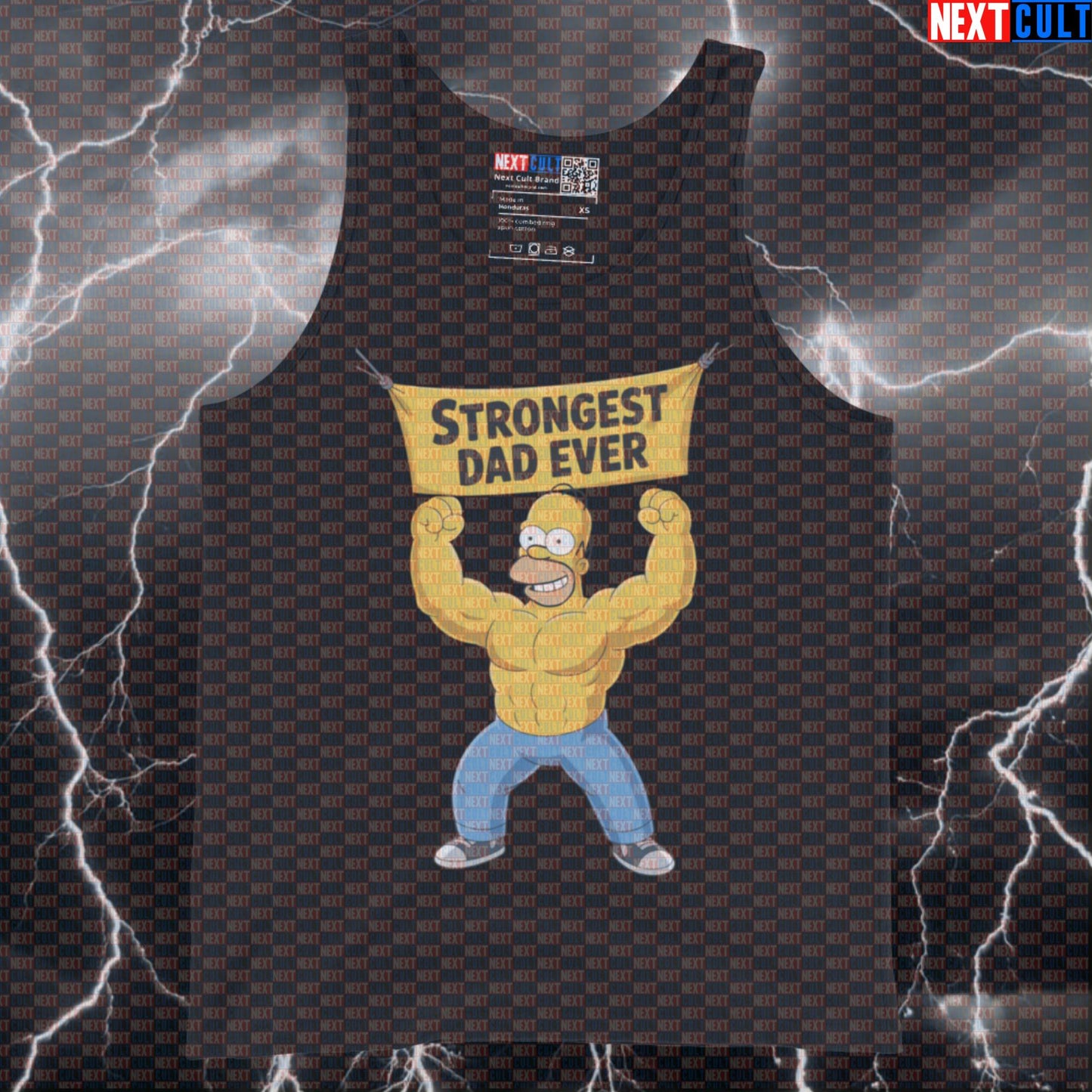 Strongest Dad Ever Gym Tank Top | Homer Simpson Muscle Shirt For Weightlifting Dads | Funny Workout Vest Tank Tops Father's Day Fitness Gym The Simpsons TV Workout Next Cult Brand
