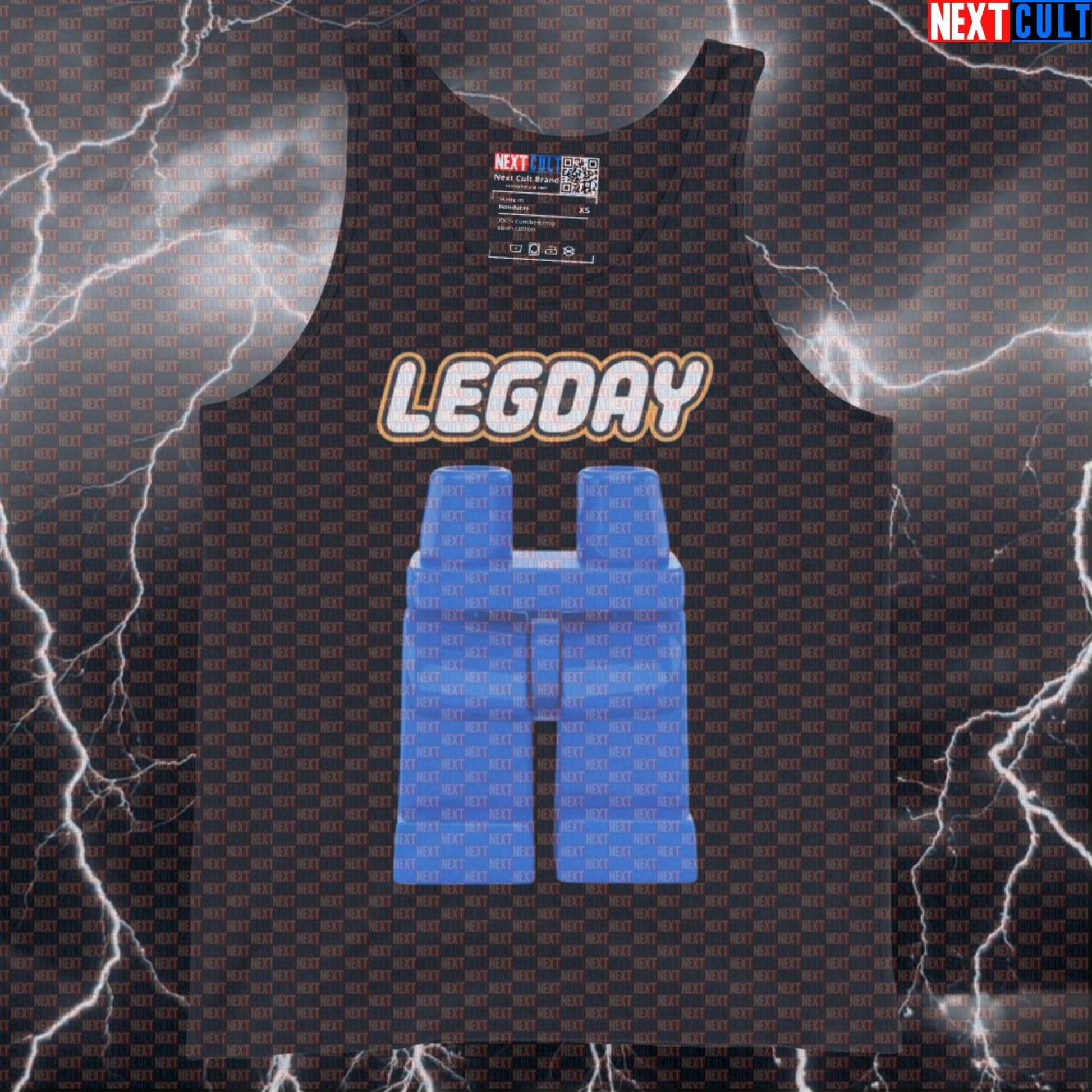 Leg Day Gains Funny Gym Tank Top | LEGO Parody Muscle Shirt For Squat & Deadlift Lovers | Fitness Meme Vest Tank Tops Bodybuilding Fitness Gym Leg Day LEGO Powerlifting Workout Next Cult Brand