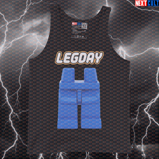 Leg Day Gains Funny Gym Tank Top | LEGO Parody Muscle Shirt For Squat & Deadlift Lovers | Fitness Meme Vest Tank Tops Bodybuilding Fitness Gym Leg Day LEGO Powerlifting Workout Next Cult Brand