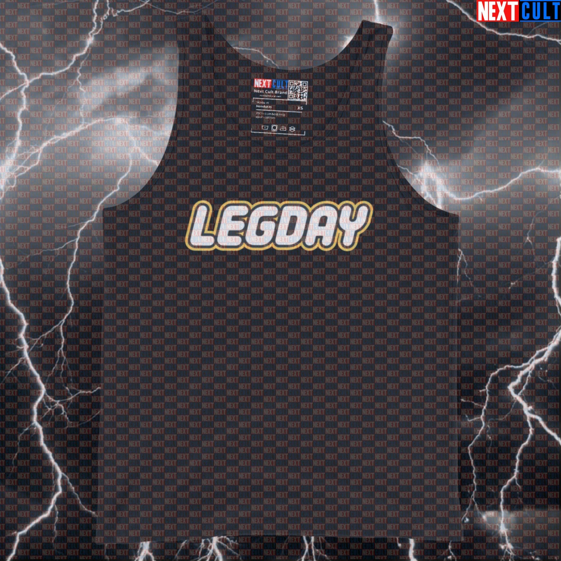 Leg Day Gains Funny Gym Tank Top | LEGO Muscle Shirt For Squats & Deadlifts | Workout Vest For Lifters Tank Tops Bodybuilding Fitness Gym Leg Day LEGO Powerlifting Workout Next Cult Brand