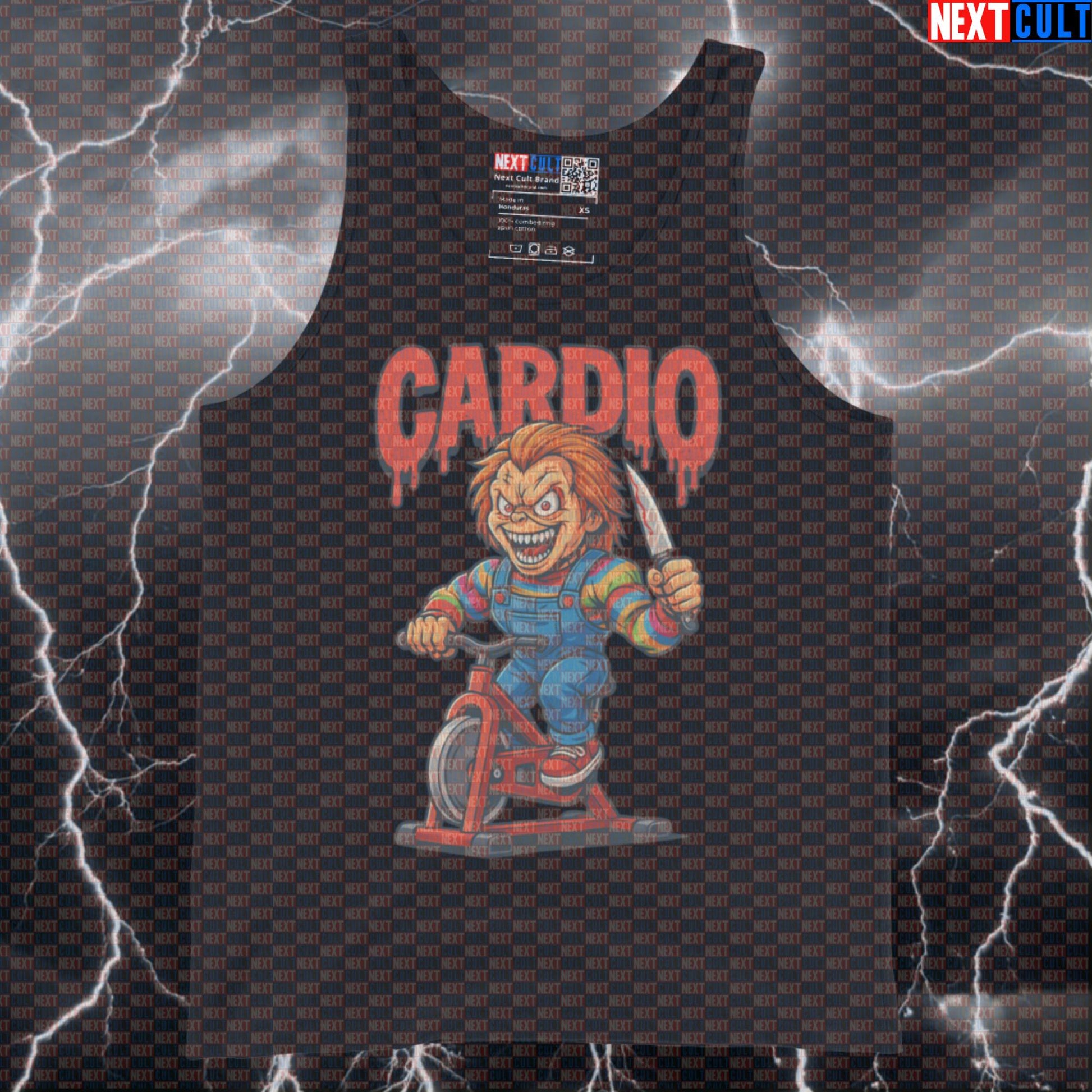 Cardio Is A Horror Show Gym Tank Top | Funny Chucky Spin Class Muscle Shirt Tank Tops Cardio Films Fitness Gym Halloween Workout Next Cult Brand