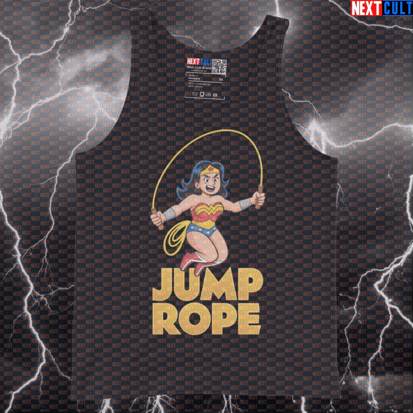 Jump Rope Wonder Woman Gym Tank Top | Funny Superhero Cardio Workout Vest Tank Tops Cardio Films Fitness Gym Justice League Superheroes Wonder Woman Workout Next Cult Brand