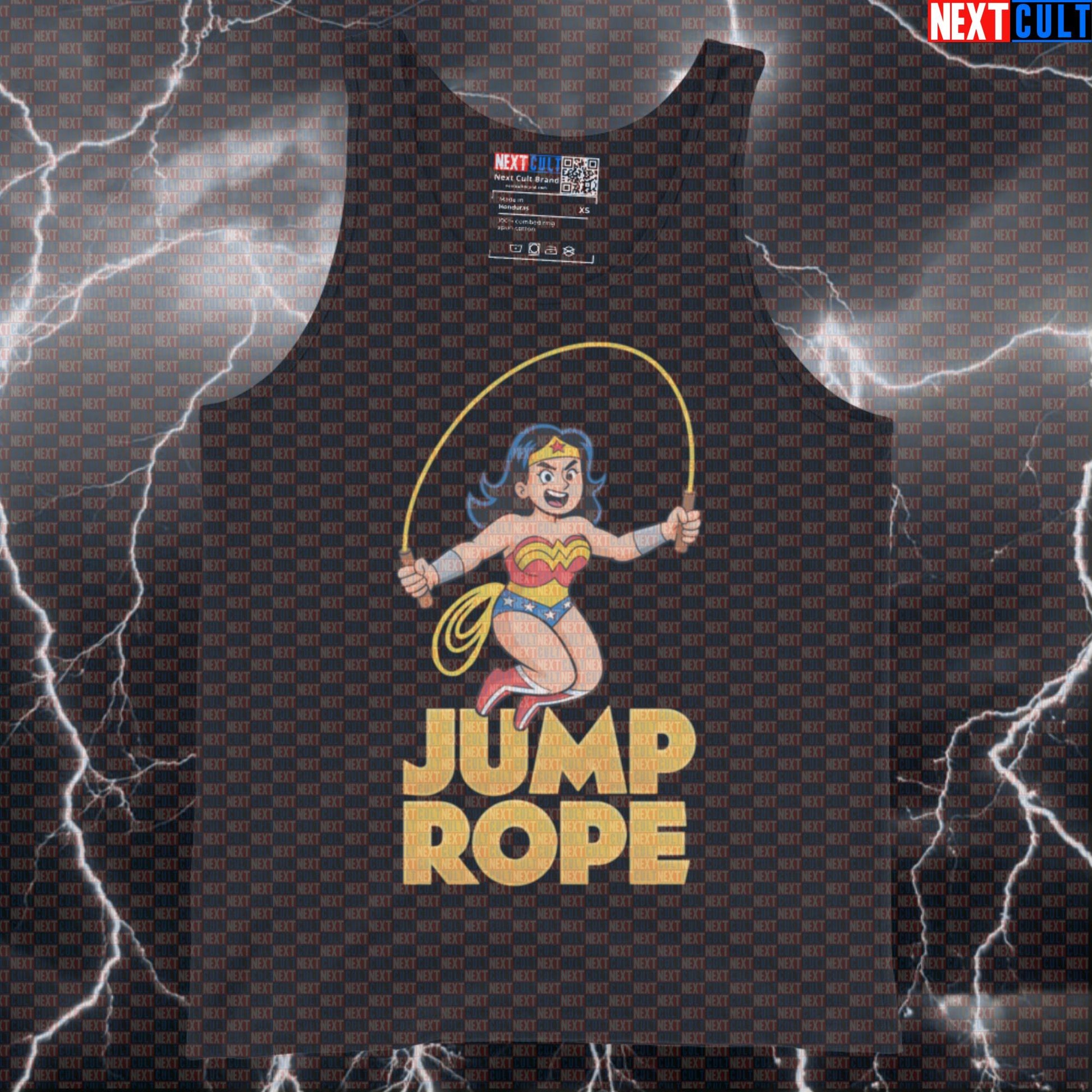 Jump Rope Wonder Woman Gym Tank Top | Funny Superhero Cardio Workout Vest Tank Tops Cardio Films Fitness Gym Justice League Superheroes Wonder Woman Workout Next Cult Brand