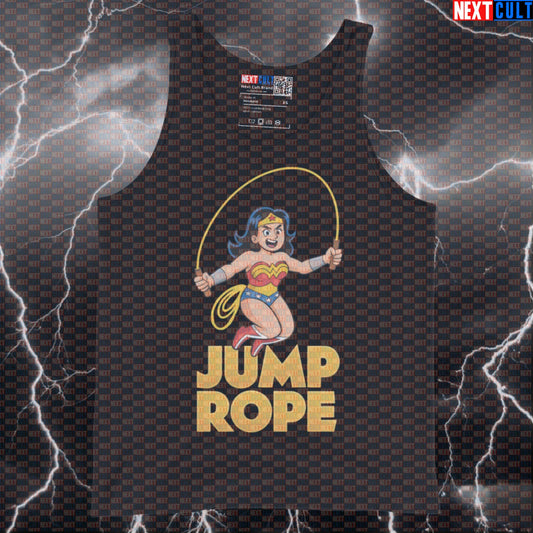 Jump Rope Wonder Woman Gym Tank Top | Funny Superhero Cardio Workout Vest Tank Tops Cardio Films Fitness Gym Justice League Superheroes Wonder Woman Workout Next Cult Brand