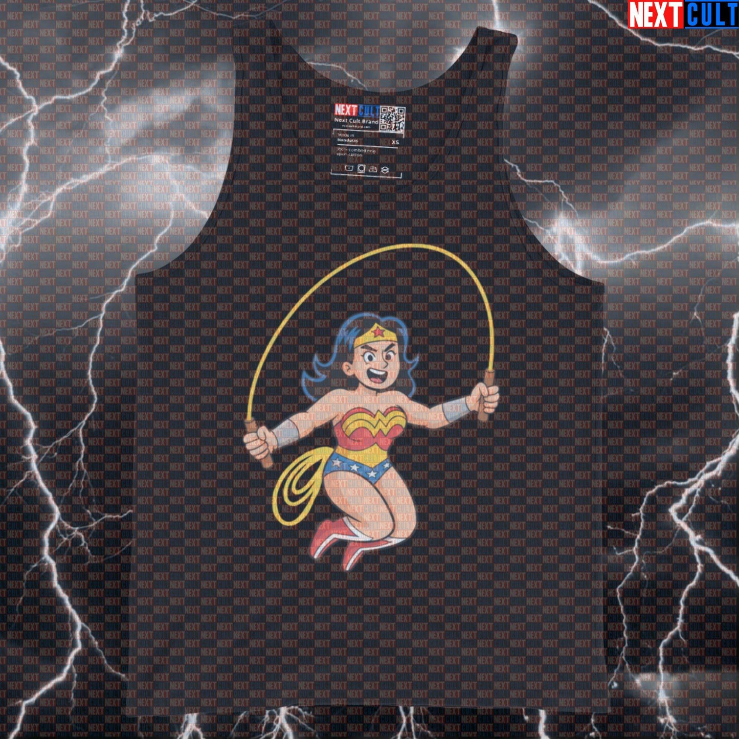 Wonder Woman Jump Rope Gym Tank Top | Funny Superhero Cardio Workout Vest Tank Tops Cardio Films Fitness Gym Justice League Superheroes Wonder Woman Workout Next Cult Brand
