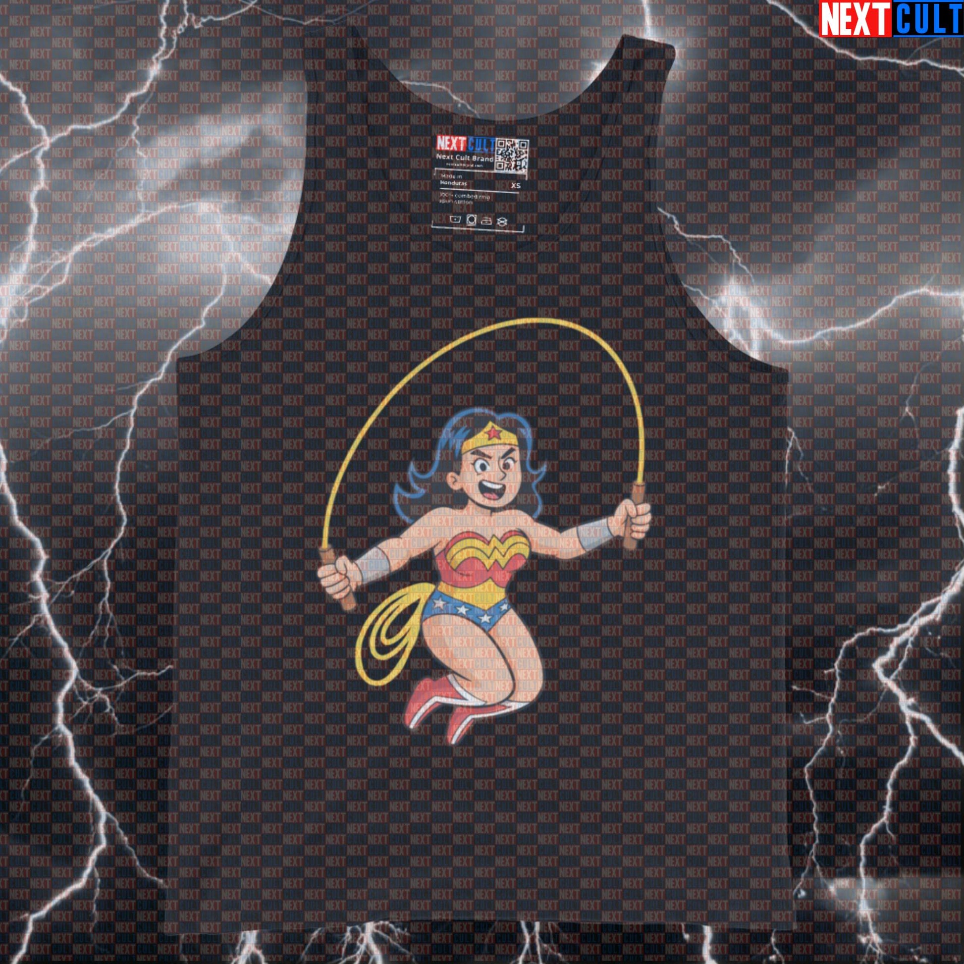 Wonder Woman Jump Rope Gym Tank Top | Funny Superhero Cardio Workout Vest Tank Tops Cardio Films Fitness Gym Justice League Superheroes Wonder Woman Workout Next Cult Brand