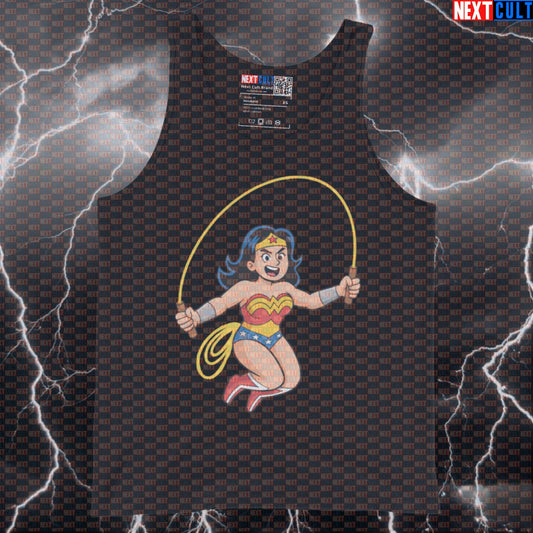 Wonder Woman Jump Rope Gym Tank Top | Funny Superhero Cardio Workout Vest Tank Tops Cardio Films Fitness Gym Justice League Superheroes Wonder Woman Workout Next Cult Brand