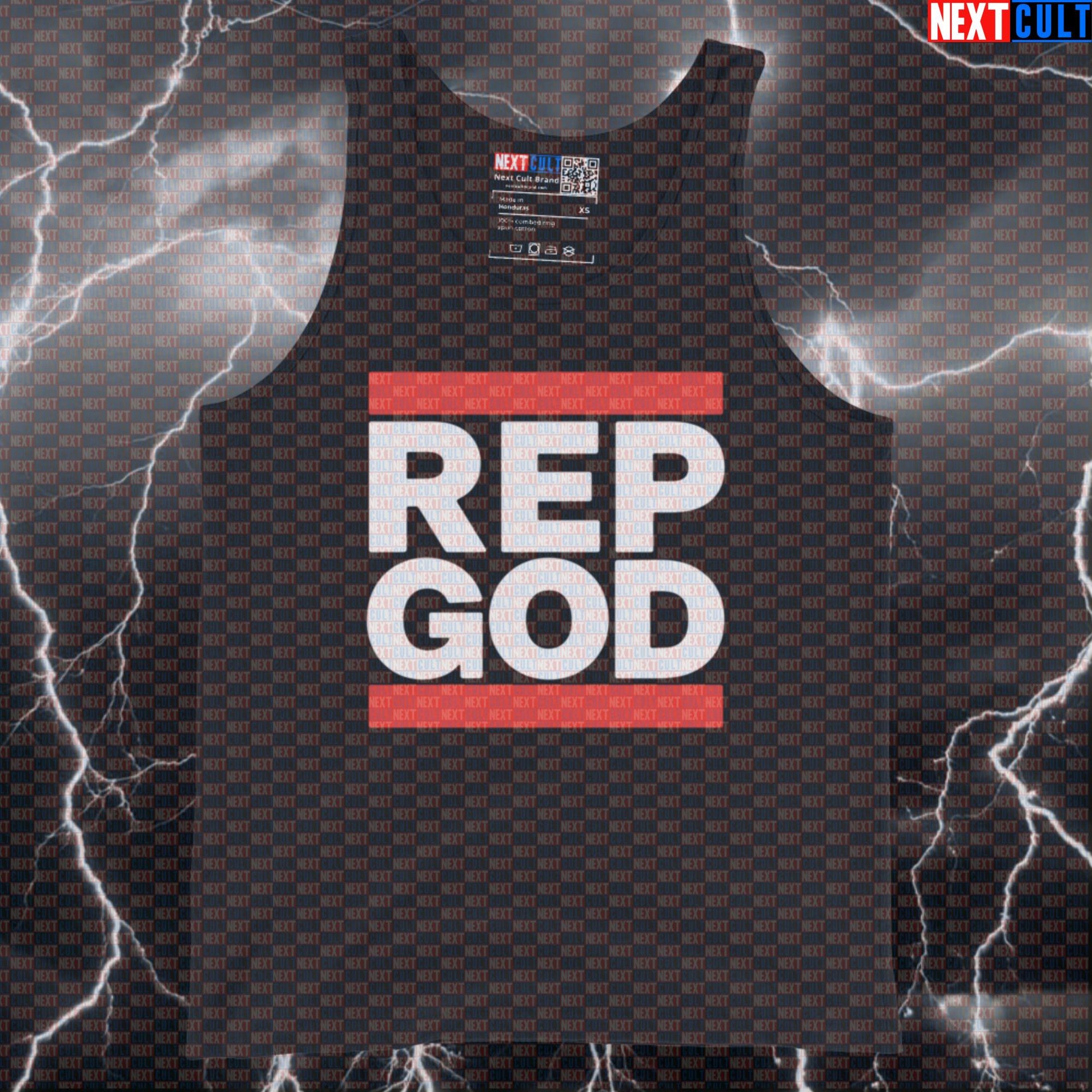 Rep God Gym Tank Top | Funny Bodybuilding Vest for Workout & Hip Hop Music Lovers Tank Tops Bodybuilding Eminem Fitness Gym Hip Hop Powerlifting Workout Next Cult Brand