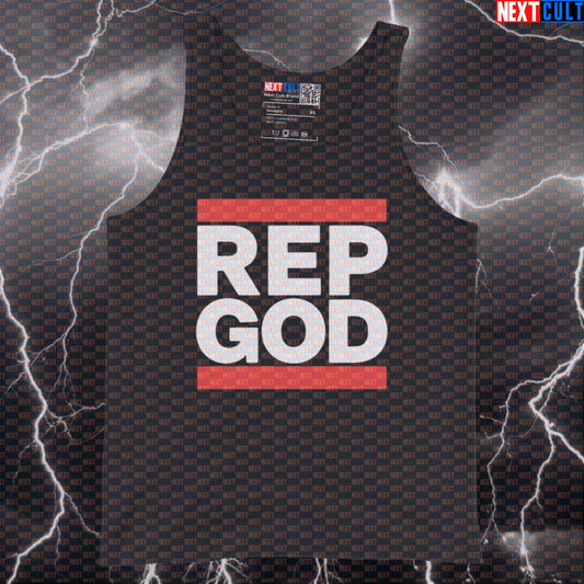 Rep God Gym Tank Top | Funny Bodybuilding Vest for Workout & Hip Hop Music Lovers Tank Tops Bodybuilding Eminem Fitness Gym Hip Hop Powerlifting Workout Next Cult Brand