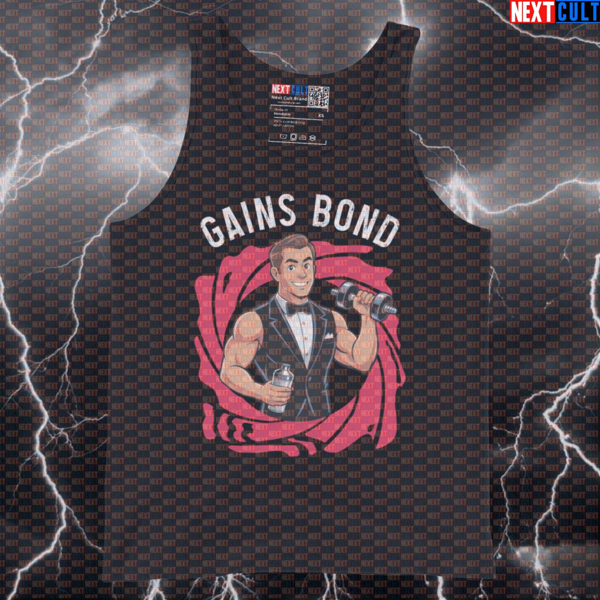 Gains Bond Secret Agent Gym Tank Top | Funny Muscle Shirt For Lifters & Bodybuilding Meme Fans Tank Tops Bodybuilding Films Fitness Gym Workout Next Cult Brand