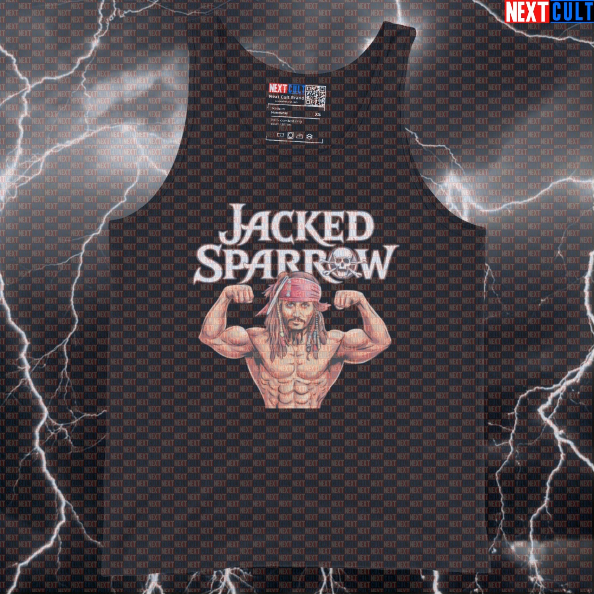 Jacked Sparrow Funny Gym Tank Top | Pirate Muscle Shirt For Lifters & Bodybuilding Meme Lovers | Athletic Shirt Tank Tops Bodybuilding Films Fitness Gym Pirates of the Caribbean Workout Next Cult Brand