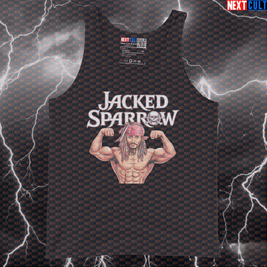 Jacked Sparrow Funny Gym Tank Top | Pirate Muscle Shirt For Lifters & Bodybuilding Meme Lovers | Athletic Shirt Tank Tops Bodybuilding Films Fitness Gym Pirates of the Caribbean Workout Next Cult Brand