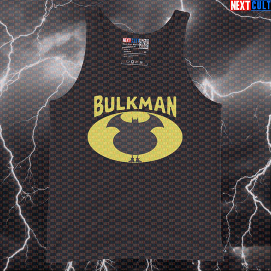 Bulkman Funny Gym Tank Top | Bulking Batman Meme Muscle Shirt | Bodybuilding Vest For Lifters Batman Bodybuilding Bulking Films Fitness Gym Justice League Superheroes Workout Next Cult Brand