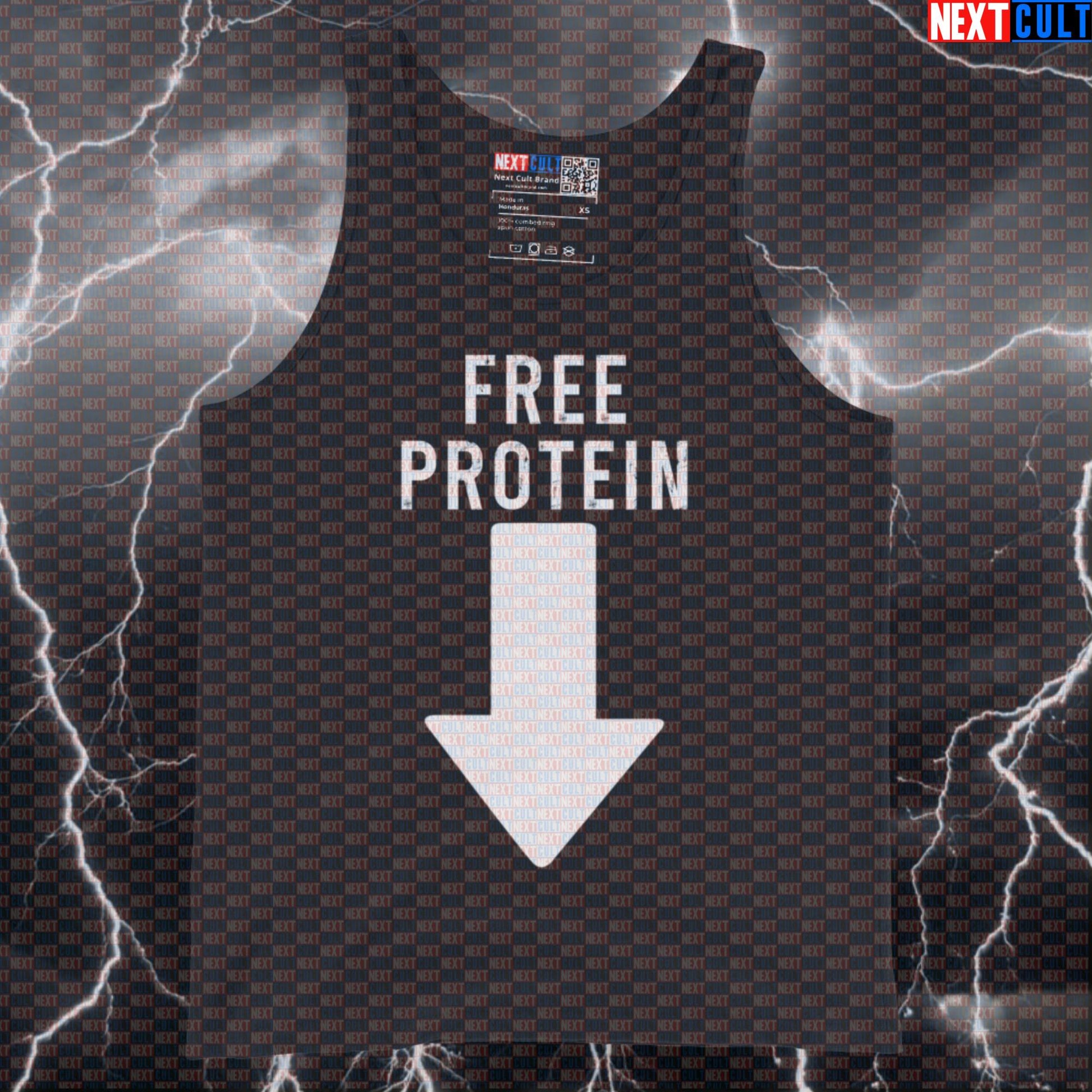 Funny Free Protein Gym Tank Top | Sarcastic Muscle Shirt For Bodybuilders & Lifters | Workout Vest Tank Tops Bodybuilding Fitness Gym Workout Next Cult Brand