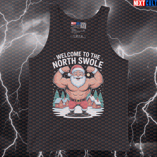 North Swole Christmas Tank Top | Funny Holiday Gym Shirt for Lifters | Santa Claus Muscle Shirt Vest Bodybuilding Christmas Fitness Gym Workout Next Cult Brand