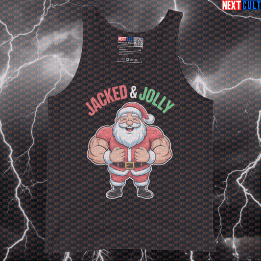 Jacked Jolly Swole Santa Gym Tank Top | Funny Christmas Workout Vest For Lifters | Holiday Muscle Shirt Bodybuilding Christmas Fitness Gym Workout Next Cult Brand