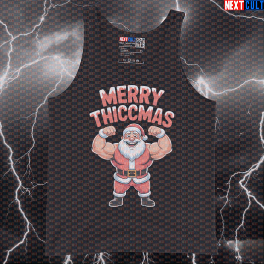 Funny Merry Thiccmas Gym Tank Top | Santa Claus Muscle Shirt For Lifters | Festive Workout Vest Bodybuilding Christmas Fitness Gym Workout Next Cult Brand