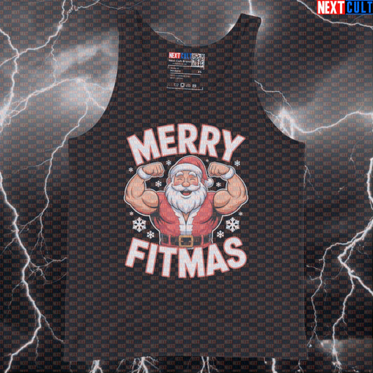 Funny Merry Fitmas Gym Tank Top | Santa Claus Muscle Shirt For Lifters | Festive Fitness Meme Vest Bodybuilding Christmas Fitness Gym Pump Cover Workout Next Cult Brand