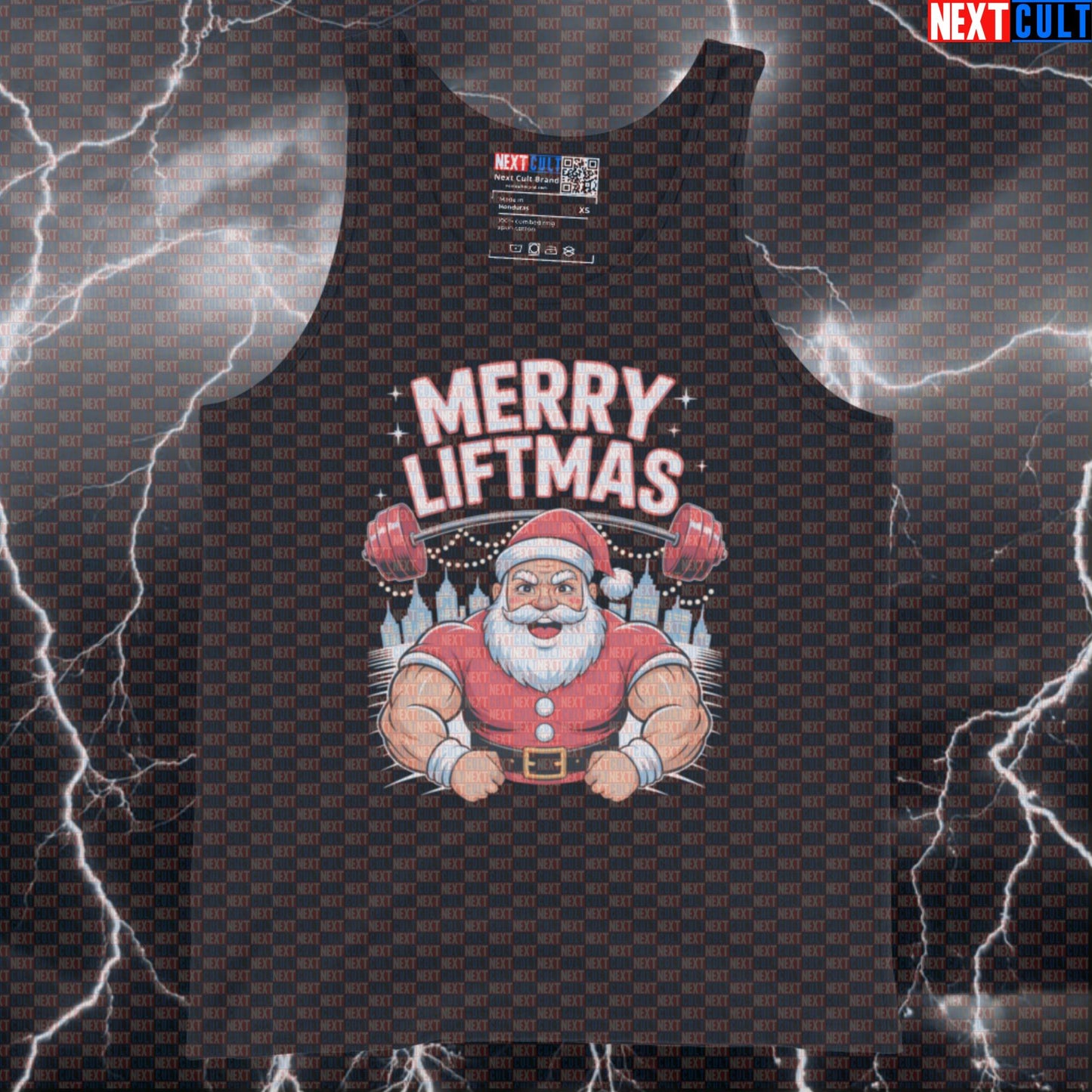 Funny Merry Liftmas Gym Tank Top | Santa Claus Muscle Shirt For Lifters | Festive Workout Vest Bodybuilding Christmas Fitness Gym Powerlifting Workout Next Cult Brand