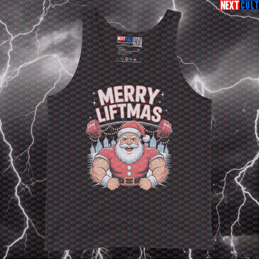 Funny Merry Liftmas Gym Tank Top | Santa Claus Muscle Shirt For Lifters | Festive Workout Vest Bodybuilding Christmas Fitness Gym Powerlifting Workout Next Cult Brand