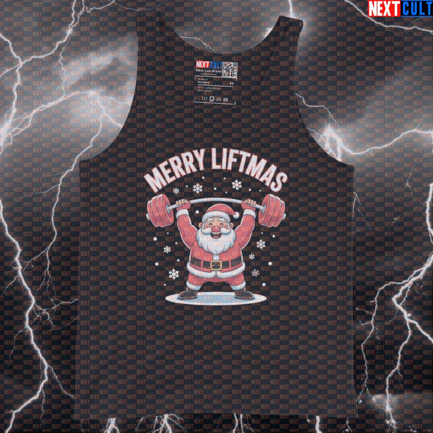 Merry Liftmas Funny Gym Tank Top | Santa Claus Barbell Christmas Muscle Shirt | Festive Workout Vest Bodybuilding Christmas Fitness Gym Powerlifting Workout Next Cult Brand